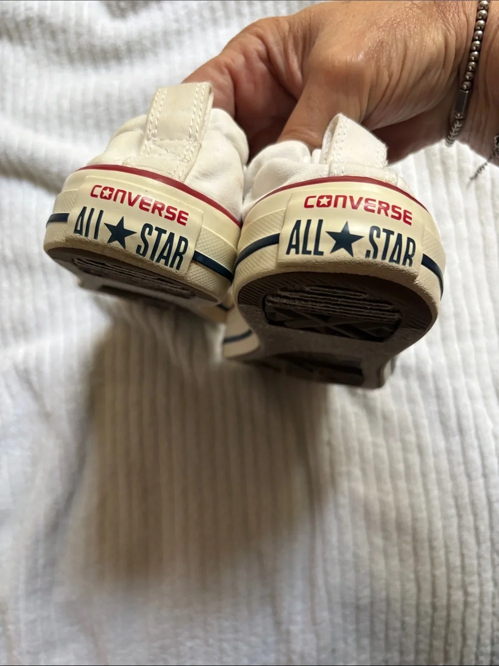 Converse Low-Top Canvas Sneakers in Cream with Tan Laces and Red Trim